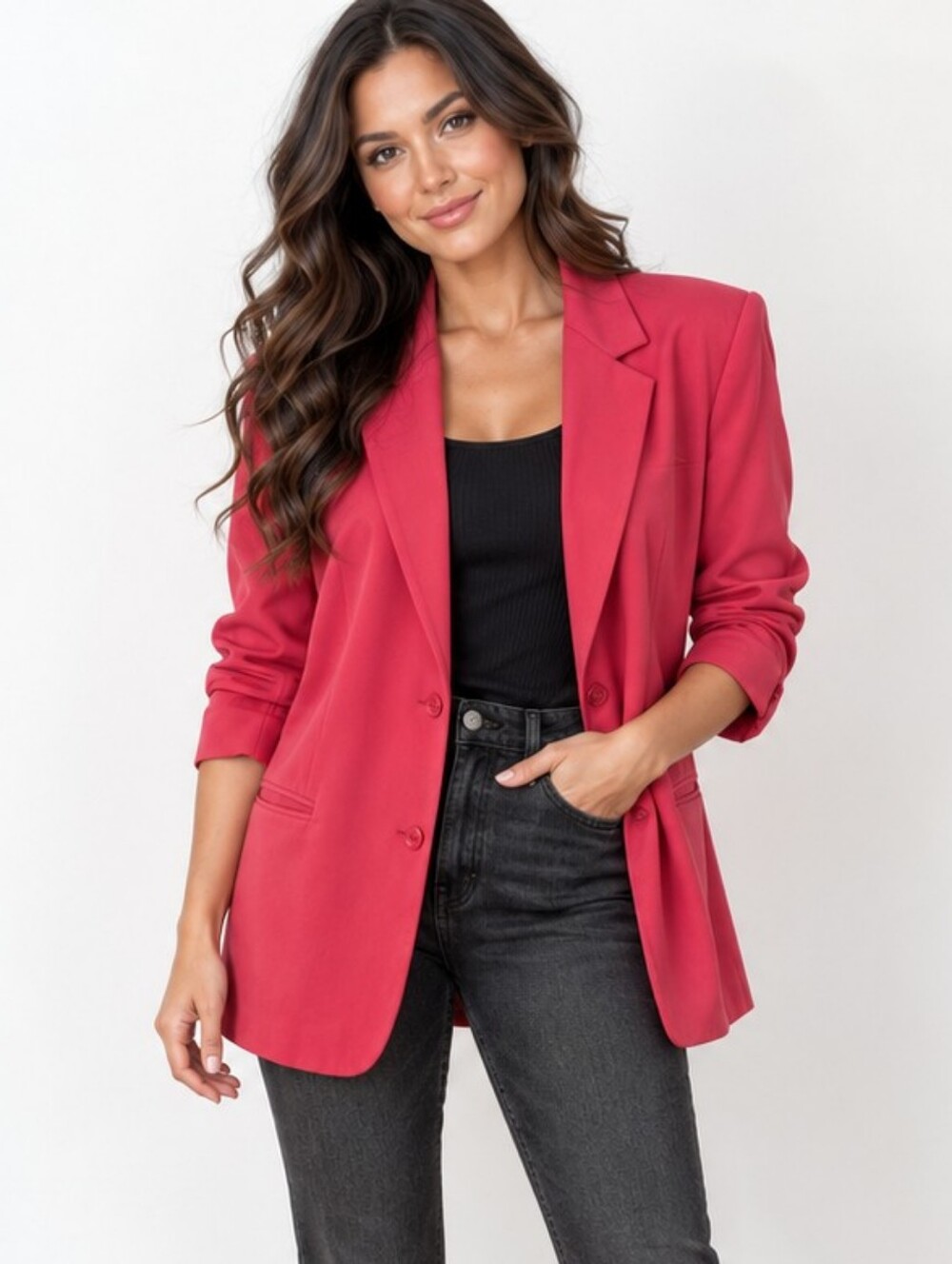 Vintage Muter Red Silk Boyfriend Blazer Plus Size 1X